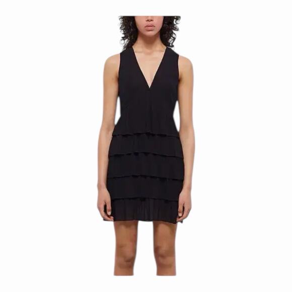 The Kooples Sleeveless Tiered Babydoll Mini Black Dress Size 2 NWT Parisian Cool - Picture 2 of 16